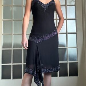 J Kara Black Asymmetrical Dress with Beaded Accents
